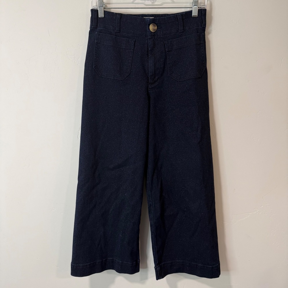 Maeve Womens The Colette Wide Leg Pants 27P Dark Blue Sparkle Metallic Lurex
